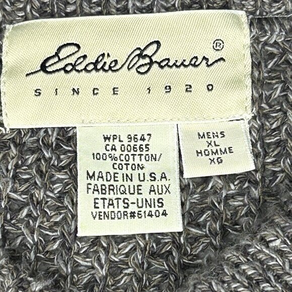 Eddie Bauer Sweater Mens Extra Large Gray Chunky Cable Knit Fisherman Henley XL - Picture 4 of 11